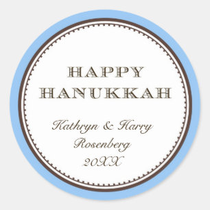 Happy Chanoeka blauw wit elegant vakantie cadeau l Ronde Sticker