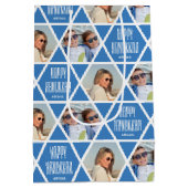 Happy Chanoeka Custom Naam Foto's Star Blue Medium Cadeauzakje (Achterkant)