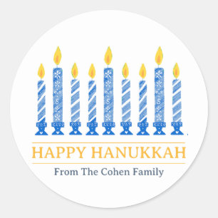 Happy Chanoeka Eenvoudige elegante kaarsgroet Ronde Sticker