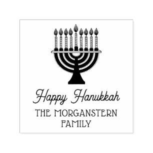 Happy Chanoeka Lit Menorah familienaam Zelfinktende Stempel