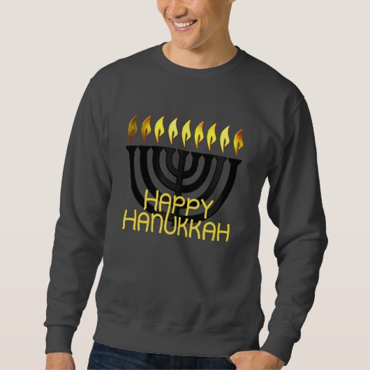 Happy Chanoeka Menorah Zwart Trui (Voorkant)
