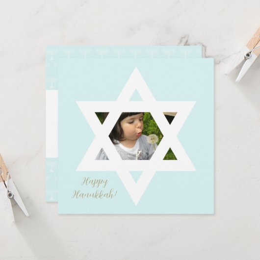 Happy Chanoeka Schattige Blauw Een Foto Kaart (Voorkant / Achterkant in situ)