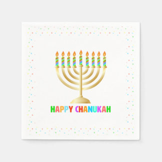 Happy Chanuka Colorful Menorah Napkins Servet