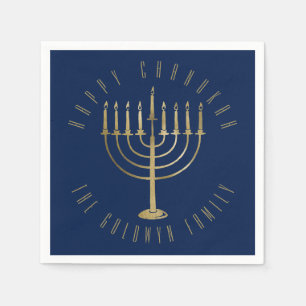 Happy Chanukah Blue Gold Menorah Holiday Servet