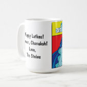 Happy Chanukah/Hanukkah Dinosaur Latke Mok (Voorkant links)