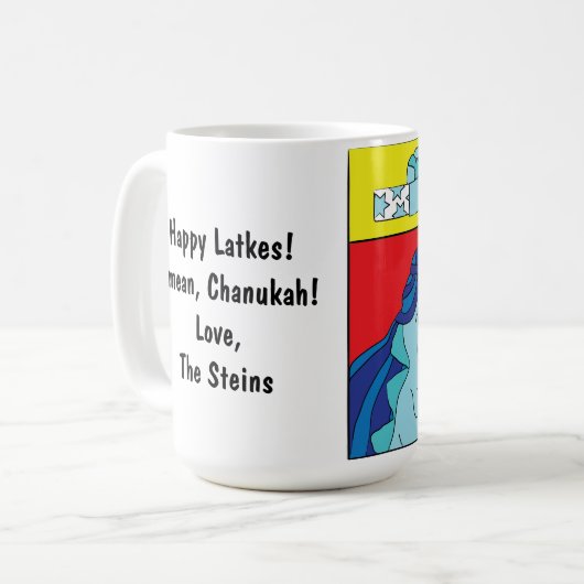 Happy Chanukah/Hanukkah Dinosaur Latke Mok (Voorkant links)