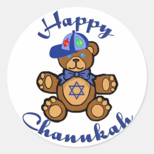 Happy Chanukah Teddy Bear Ronde Sticker