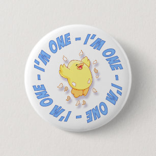 Happy Chick 1st Birthday Blue Ronde Button 5,7 Cm
