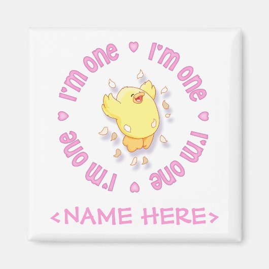 Happy Chick 1st Birthday roze Magneet (Voorkant)