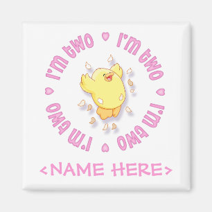 Happy Chick 2e verjaardag Roze Magneet