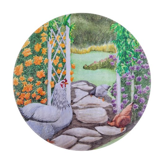 Happy Chicken Garden Snijplank (Voorkant)