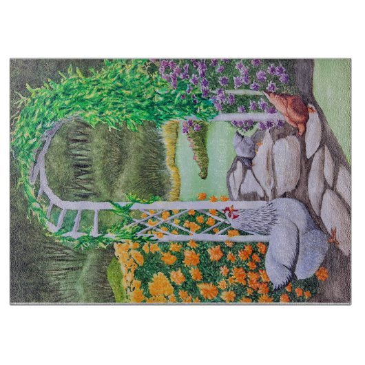 Happy Chicken Garden Snijplank (Voorkant)