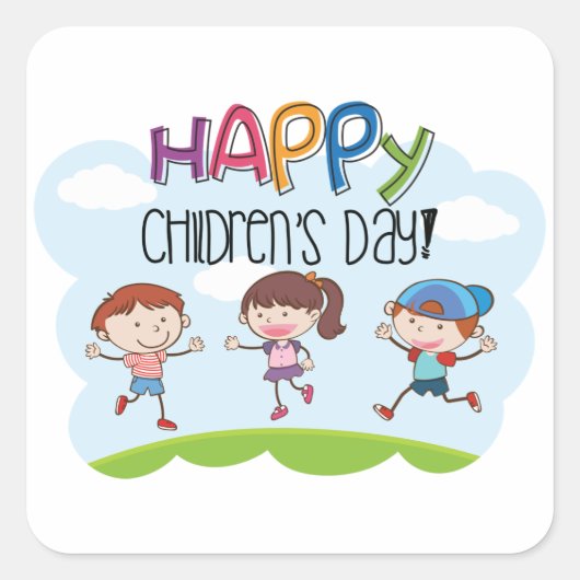 Happy Childrens Dag Vierkante Sticker (Voorkant)