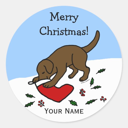 Happy Chocolate Lab Kerst Cartoon Stickers (Voorkant)