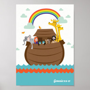 Happy Christian Kids Poster Bible Story Noah’s Ark