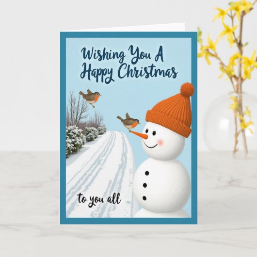 Happy Christmas Card Snowman Bird Winter Scene Kaart (Gele Bloem)