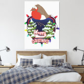 Happy Christmas cartoon Robin logo Canvas Afdruk (Insitu (Slaapkamer))