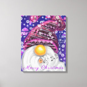 Happy Christmas Gnome in Paarse Petten canvas Prin Afdruk
