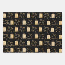 Happy Christmas goud en zwart inpakpapier