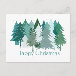 Happy Christmas Green Trees & Stars Canadees Feestdagenkaart