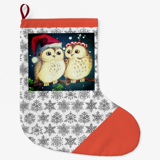 HAPPY CHRISTMAS OWLS kerstaking Grote Kerstsok (Voorkant)