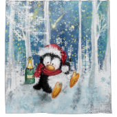 Happy Christmas Penguin Funny Douchegordijn (Voorkant)