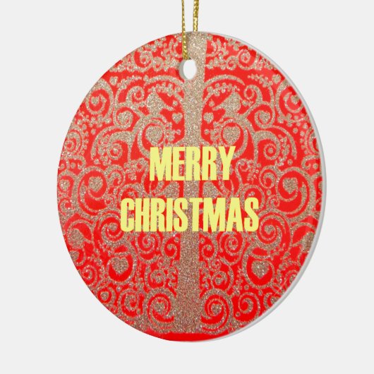 Happy Christmas Rood en Goud Collectie Keramisch Ornament (Links)