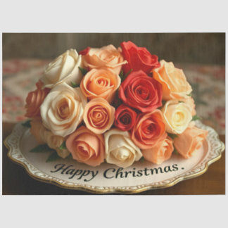 Happy Christmas Rose Flowers Bouquet Decoupage  Tissuepapier