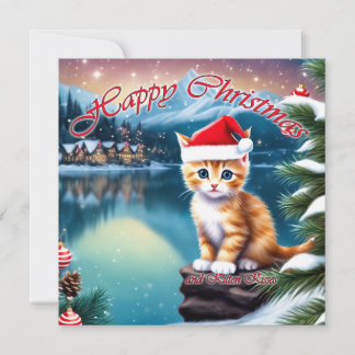 Happy Christmas Schattige Kitten geven Kitten Kiss Feestdagenkaart
