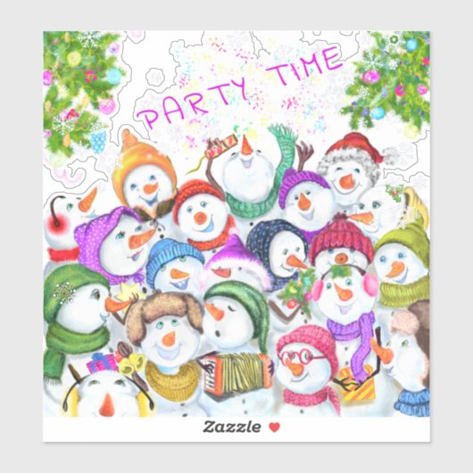 Happy Christmas Snowman Party Funny Sticker (Vel)