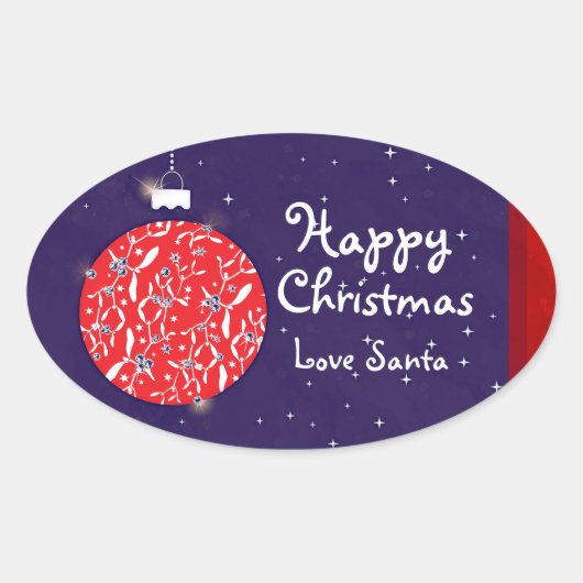 Happy Christmas sparkle bauble cadeau sticker blau (Voorkant)