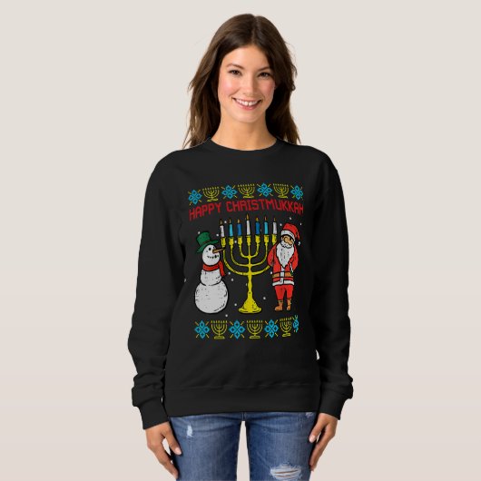 Happy Christmukkah Christmas Ugly Hanukkah Pajamas Trui (Voorkant volledig)