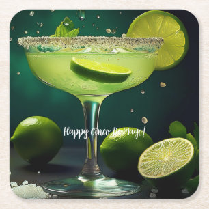 Happy Cinco de Mayo Margarita met Limes Custom Vierkante Kartonnen Onderzetter