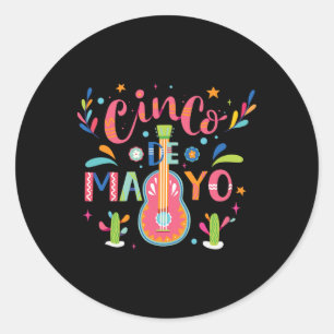 Happy Cinco de Mayo Mexico Fiesta Taco Gitaar Cinc Ronde Sticker