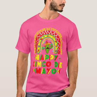 Happy Cinco De Mayo Rainbow Guitar Cactus Sombrero T-shirt