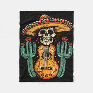 Happy Cinco De Mayo Skeleton Skull Sombrero Guitar Fleece Deken