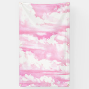 Happy Clouds roze beeldscherm Spandoek