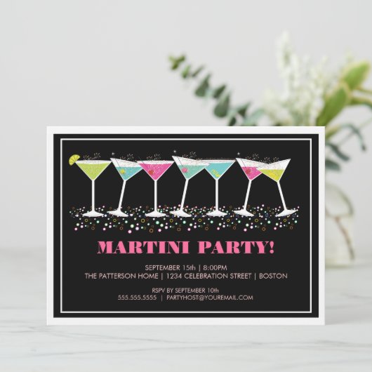 Happy Cocktails Martini Party Invitation Kaart (Staand voorkant)