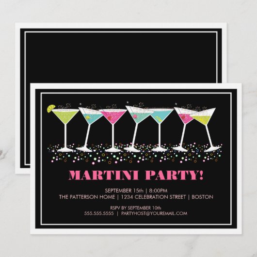 Happy Cocktails Martini Party Invitation Kaart (Voorkant / Achterkant)