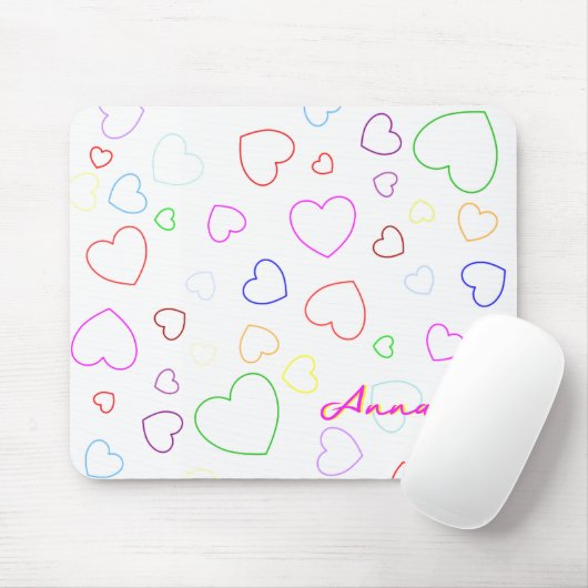 Happy Colorful Hearts Custom Name Mousepad Muismat (Met muis)