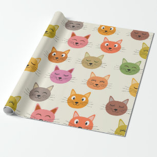 Happy Colorful kawaii Cartoon Kattenpatroon Cadeaupapier