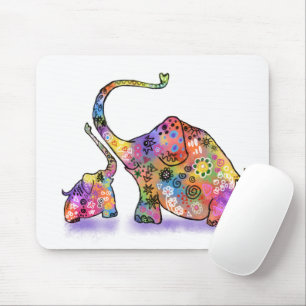 Happy Colorful Moeder en Baby Elephant - Tekening Muismat