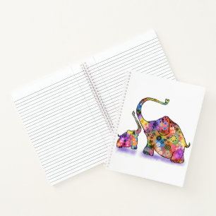 Happy Colorful Moeder en Baby Elephant - Tekening  Notitieboek