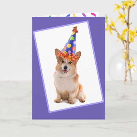 Happy Corgi Birthday Kaart (Gele Bloem)