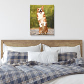 Happy Corgi Puppy Standing Photo Canvas Afdruk (Insitu (Slaapkamer))