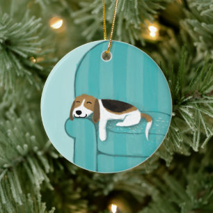 Happy Couch Dog   Vakantie van Stomme Beagle Pet L Keramisch Ornament