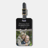 Happy Couple Photo Silver Ribbon Jubileum Bagagelabel (Voorkant verticaal)