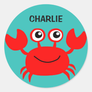 Happy Crab-stickers met aangepaste naam Ronde Sticker