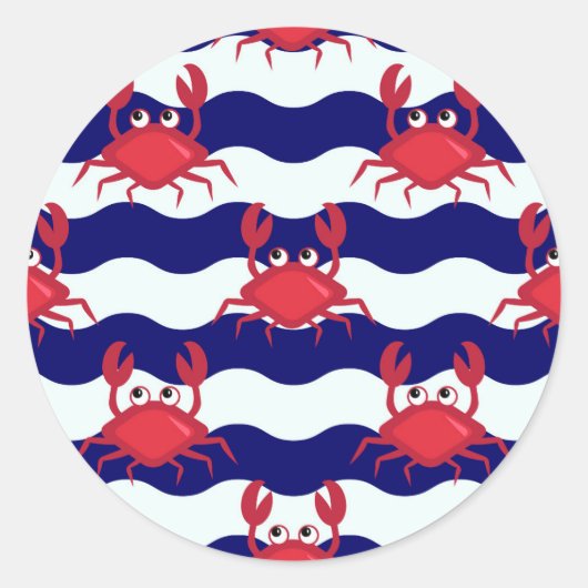Happy Crabs Pattern Ronde Sticker (Voorkant)