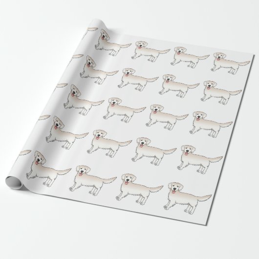 Happy Cream Golden Retriever Cartoon Dog Patroon Cadeaupapier (Uitgerold)